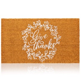 Natural Coir Thanksgiving Doormat, Give Thanks, Fall Holiday Decor (17 x 30 in)