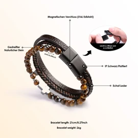 Dochais Men's Bracelet, Stainless Steel Genuine Leather Bracelet, Jesus Christ Crucifix Cross Bracelet, Natural Stone Braided Bracelet with Magnetic Clasp, Jewellery Gifts for Men, Leather