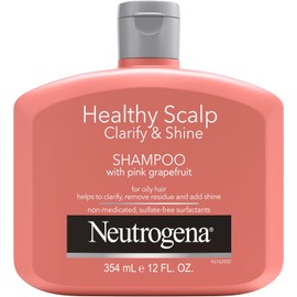 Neutrogena Champú exfoliante saludable para el cuero cabelludo clarify & Shine para cabello graso y cuero cabelludo, champú antiresiduos con pomelo rosa, equilibrio de pH, sin parabenos y ftalatos, seguro de color, 12 onzas