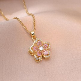 Women's Bauhinia Pendant Necklace Spinning Crystal Flower Necklace  Spinning Flower Pendant Necklace Jewelry Gifts for Women - Colour: flower-Green
