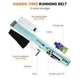 FRITRENIX Running Belt for Women and Men, Adjustable Fanny Packs No Bounce Phone Holder for Running with Water Bottle & Headband, Waterproof Reflective Waist Packs for Runner Fits All Phones (M-Blue)