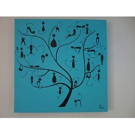 Cuadro Decorativo Moderno Pintura en lienzo canva Arbol de Gatos Pintado a Mano cuadro para decoración del hogar listo para colgar Cuadro de Pared par