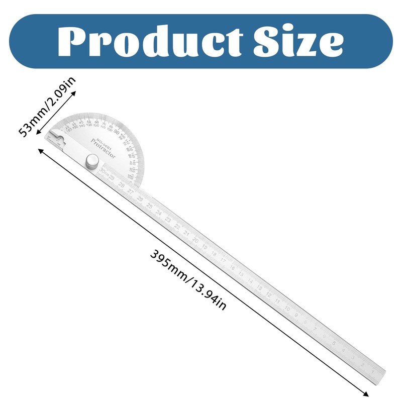 Stainless Steel Angle Protractor, 0-180 Degrees Metal Protractor 30 cm/