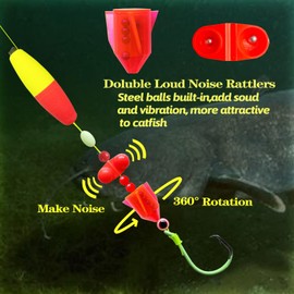 Bombite Catfish Rigs Catfish Rig,Catfish Floats with Rattles 8/0 Circle Hooks Santee Rig Catfish Fishing Tackle 3pcs/Set