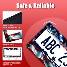 Abstract American Flag License Plate Frame Patriotic Waves USA Flag License Plate Holder Funny License Plate Stainless Steel Personalise Car Accessory for Men Women Car Decoration 12.3" x 6.3"
