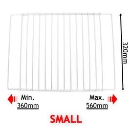 SPARES2GO Fridge Shelf compatible with Beko Refrigerator Freezer Adjustable White Plastic Coated Extendable Arms (Small, 360mm - 560mm x 320mm)