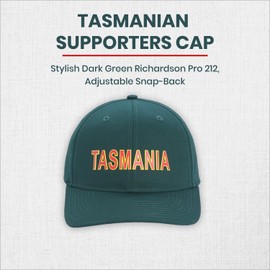 Tasmania Supporters Cap, Richardson Pro 212 Baseball Cap, Bold 'TASMANIA' Text, Lightweight Cotton-Poly Twill, Adjustable Snapback Closure, Pre-curved Underbill, Sports & Casual Wear, Green Colour