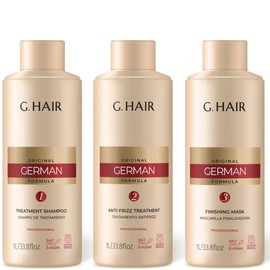 G.Hair German Formula Professional Keratin Treatment Kit, Anti-Frizz Hair Smoothing System, 3-Step Set, 33.8 fl oz