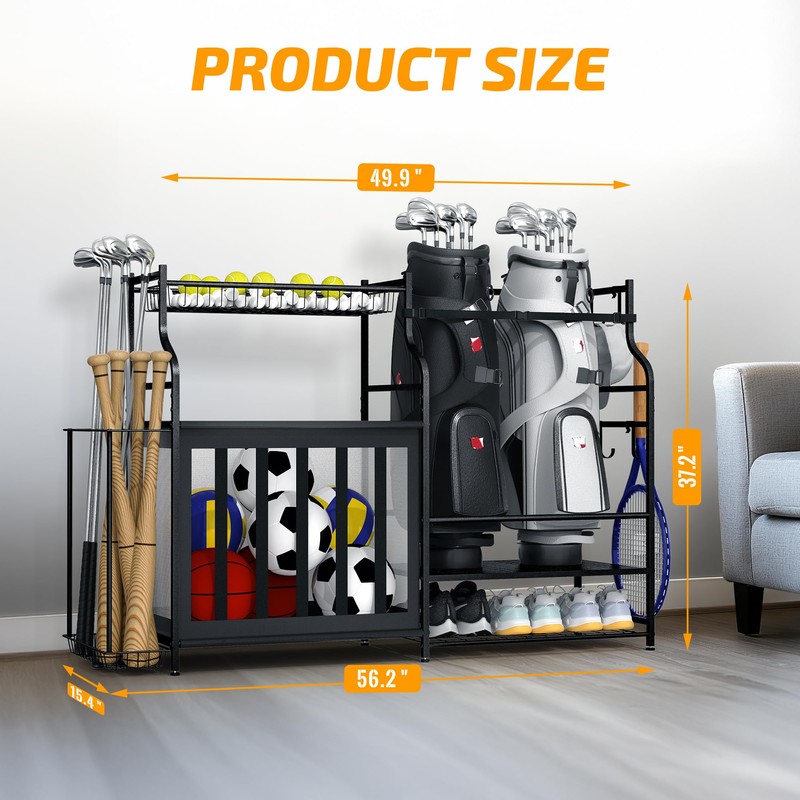 PLKOW Sports Equipment Organizer Garage Storage, Garage Ball Rack, 2