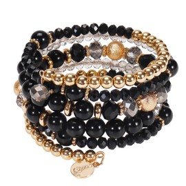 Coiris Multi Layers Statement Yellow Beaded Bracelet Adjustable Strand Bangle Bracelet for Women, 2.7, Acrylic Resin, Glass, no gemstone