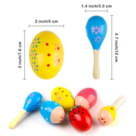 GOGHOST Easter Wooden Egg Shaker Set(6 Pcs), 4 Easter Eggs and 2 Maracas, Percussion Instruments for Easter Party or Classroom Music
