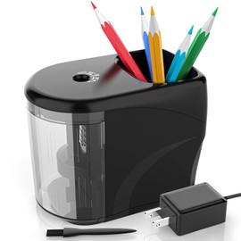 Electric Pencil Sharpener Heavy-Duty Helical Blade Sharpener with Adapter/Battery Operated for No.2/ (6-8mm) Pencils with Auto Stop & Cleaning Brush in School/Classroom/Office (Black)
