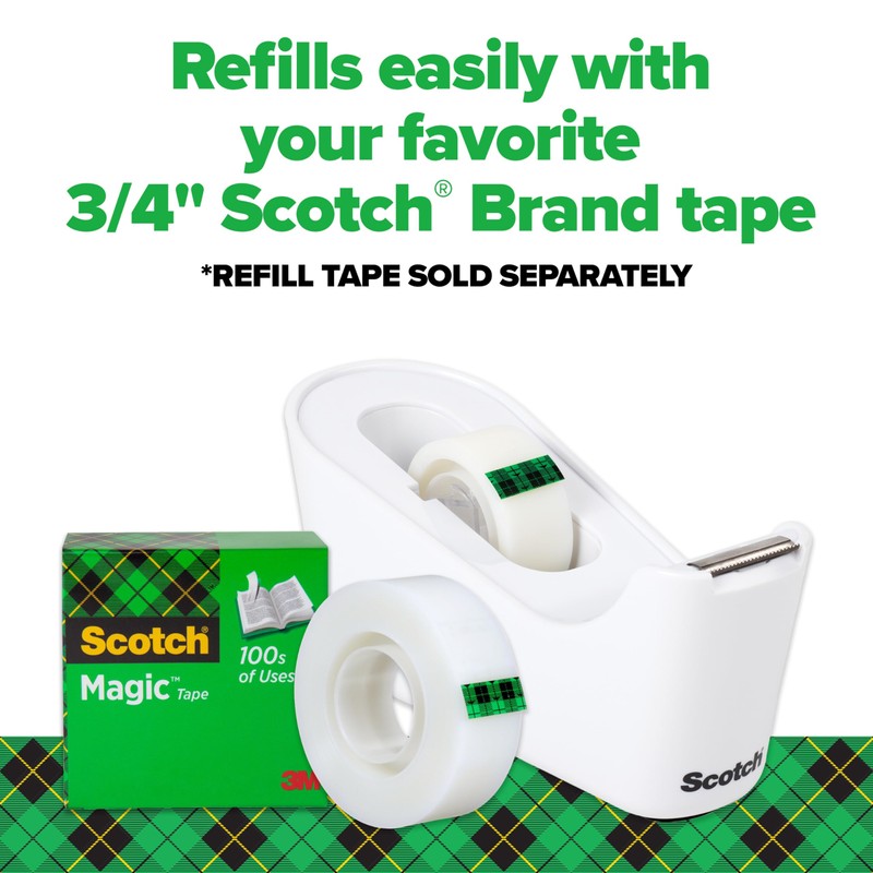 Scotch Tape Dispenser, White, Great for School or Office and