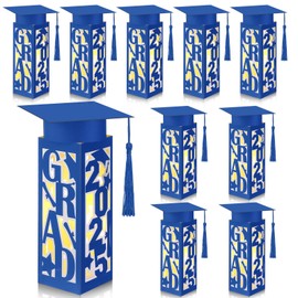 Tellingyou 9 Pcs Graduation Table Centerpieces Boxes 2025 Graduation Lantern Boxes with LED Light Small Cap Table Decorations Congrats School College Photo Props(Grad,Black)