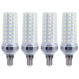 E12 Corn LED Light Bulbs 20W Mini Candelabra Lamp Decorative Candle Light for Ceiling Fan Chandelier Pendant Light CRI>90+ 3000 Lumen;6000K Daylight White Non-dimmable Silver 4 Pack