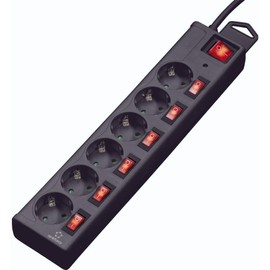 Renkforce 615B-CMB-S Surge Protection Power Strip 6-Way Black Protective Contact Pack of 1