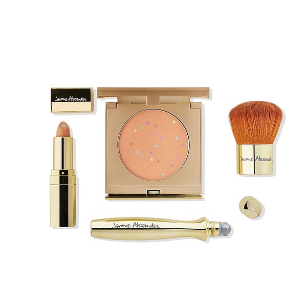 Jerome Alexander 50th Anniversary Complete 4 Piece Makeup Set - MagicMinerals Powder Foundation Gold Compact, Kabuki Brush, CoverAge Under Eye Concealer & CoverAge Roller Ball, Limited Edition, Medium