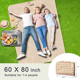 SAMSIER Large Outdoor Picnic Blankets Waterproof Foldable, Beach Blanket Sandproof Portable, Cute Picnic Mat Washable (Coffee, 60"×80")