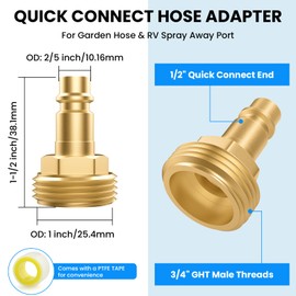 SDTC Tech PF247007 Quick Connector Hose Adapt Replacement, 1/2" Quick Connect Plug to GHT 3/4" Garden Hose RV Spray Port Outlet and Spray-Away with PTFE Tape