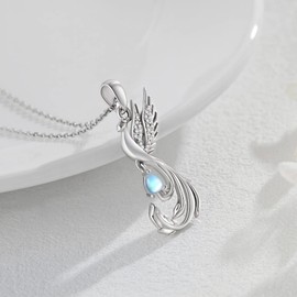 Silikepa Phoenix Necklace for Women 925 Sterling Silver Moonstone Phoenix Pendant Necklace Moonstone Necklace Phoenix Jewelry Gift for Women