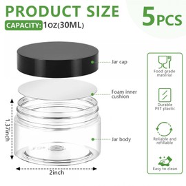SenseYo 5 Pack 1 OZ Plastic Small Travel Container Jars with Lids for Creams