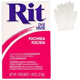 Polvo concentrado de tinte Rit multiusos con guantes de plástico para ropa, decoración y manualidades, color fucsia (paquete de 1)