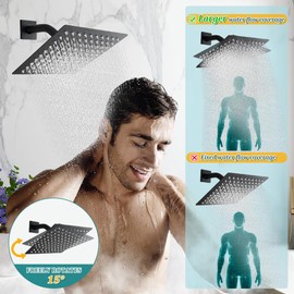 Kuzor Matte Black Shower Faucet Set - 304 Stainless Steel Shower Trim Kit with Brass Valve & 8 Inch Rotatable Square Shower Head - Easy Installation for Bathroom, Shower, RV