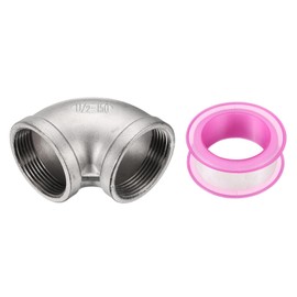 uxcell 304 Stainless Steel 90 Degree Elbow Threaded Pipe Fitting G1-1/2" Female to G1-1/2" Female Cast Pipe Fitting with Seal Tape for Plumbing Drainage Pipes Heating Systems