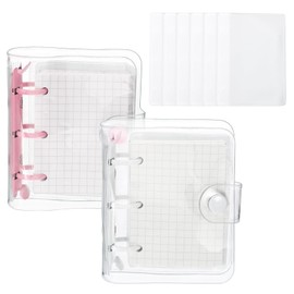 PATIKIL Clear 3 Ring Binder Cover, 2 Pack PVC Notebook Binder Mini Refillable Loose Leaf Folder Planner with 160 Sheets Paper, White Pink