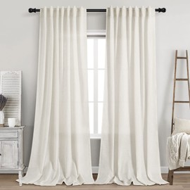 Extra Long Curtains 120 inch Length 2 Panels Back Tab Neutral Farmhouse Drapes Light Filtering Semi Sheer Linen Curtain 120 inches Long for Floor to Ceiling Window Patio Sliding Door Cream 10 FT
