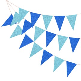 PATIKIL 16.5 ft Pennant Banner Flags, 2Pcs Paper Triangle Flag Bunting Banner Garland Vintage Pennant Flags String for Wedding Birthday Carnival Event Party Decoration, Blue/Lake Blue