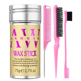 Slick Back Hair Styling Kit for Hair: 4Pcs Wax Stick, Edge Control Brush, Rat Tail Comb & Bristle Brush for Flyaways, Smoothing & Volumizing
