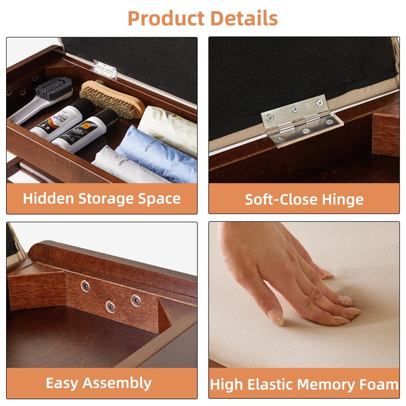 Aibiju Shoe Rack Bench with Cushion, 2 Tiers Wood Shoe