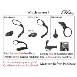 Hafny Handlebar Bike Mirror, Stainless Steel Mirror, Safe Rearview Mirror,HF-MR080 (Black Left Side)