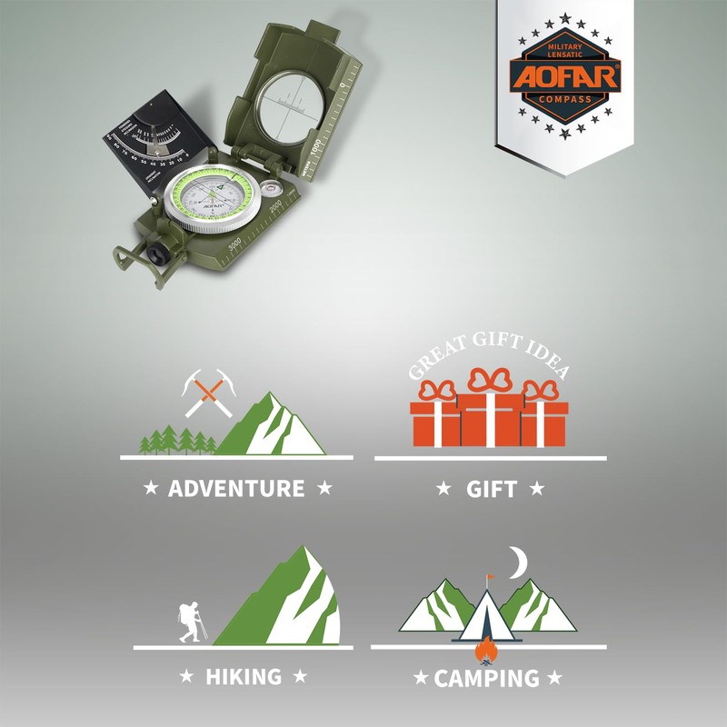 AOFAR AF-4074 Compass with Inclinometer High Precision Military Portable Compass