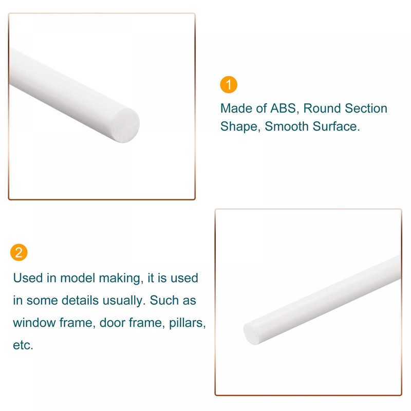 sourcing map ABS Plastic Rod Round Solid White Bar 3mmx250mm