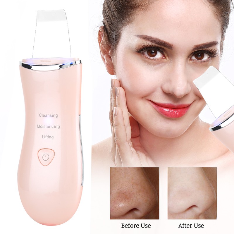Ultrasonic Skin Scrubber Face Cleaning Vibration Massage Home Beauty MachinePink