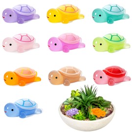 Pack of 10 Luminous Mini Turtle Resin, Turtle Toy, Small Turtle Figures, Resin Turtles, Glow in the Dark Colourful Mini Animals, for Pot Decoration, Garden, Landscape, Aquarium