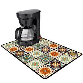 Hoobar Colorful Coffee Maker Mat for Countertop Coffee Bar Drying Mat 12X16 Trimmable, PU Leather Surfa Absorbent Quick Drying Mat, Countertop Protection Drying Pat (Colorful, 16x20 inch)