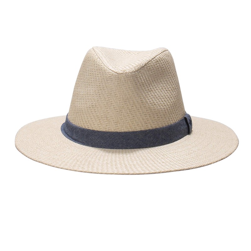 Dockers Men's Straw Fedora Hat, Navy, Small-Medium