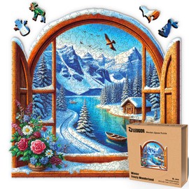 LEOGOR Extra Large Wooden Puzzles for Adults 500 Pieces – Wood Jigsaw Winter Puzzle with Unique Laser Cut Animal-Shaped and Christmas-Inspired Mosaic Pieces – Challenging Design, 17.1'' x 16.8''