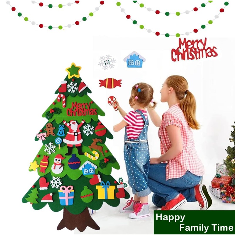 DIY Felt Christmas Tree,3.28ft Felt Christmas Tree Set with 32Pcs