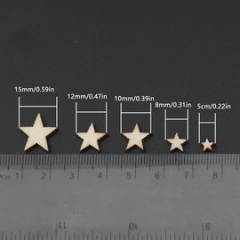 LUTER 500pcs Craft Wood Star Ornaments unfinished Cutout Blank Wood Star Embellishments Slices for Christmas Wedding Party Decoration DIY Cards, 5 Mixed Sizes