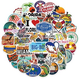 Love Florida Stickers |50Pcs Florida Beach Scenery Waterproof Vinyl Decals for Water Bottles Bicycle Laptop Refrigerator Luggage Computer Mobile Phone Skateboard Bike Décor