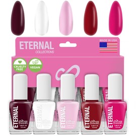 Eternal Eternal Red Nail Polish Set for Women (ROSE ALL DAY) - Pink Nail Polish Set for Girls - Long Lasting & Quick White Nail Polish for Home DIY Manicure & Pedicure - Made in USA, 13.5mL (Set of 5)