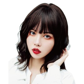 TefuRe H-6132-Nbk Wig, Medium, Long Bangs, Wig, Women, Loose Wave, Diamond-shaped Silhouette, Neo Wolf, Natural Black