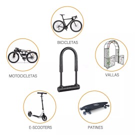 3058 Candado Rigido Tipo U Para Bicicleta Moto Con 1.2 M Cable