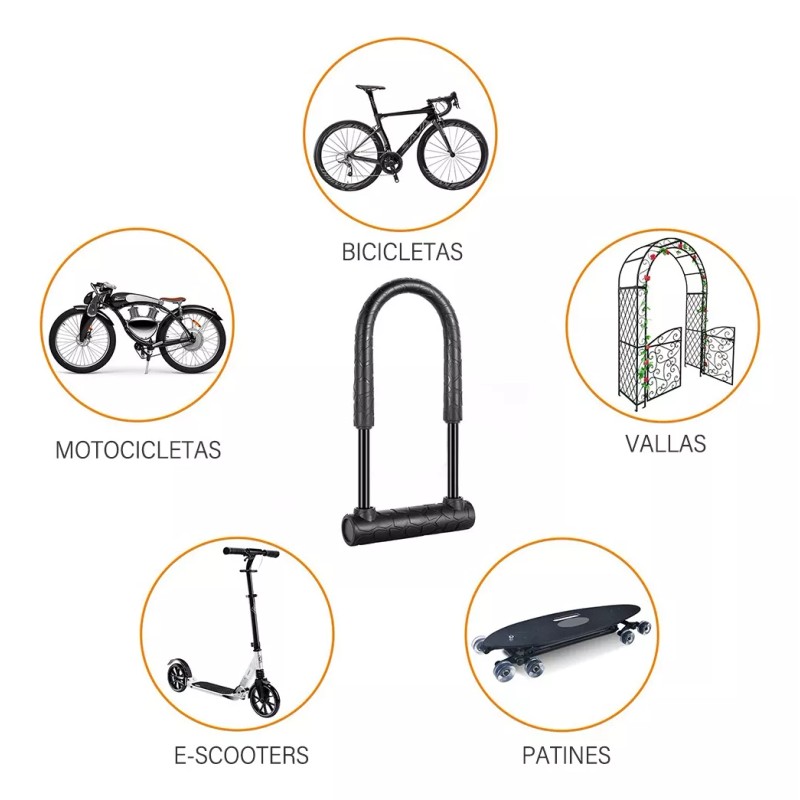 3058 Candado Rigido Tipo U Para Bicicleta Moto Con 1.2