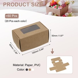 PATIKIL 2.4"x4"x2" Paper Soap Box with Window, 60 Pack Homemade Soap Boxes Rectangle Presents Packaging Boxes for Birthday Christmas DIY Craft, Black/White/Kraft
