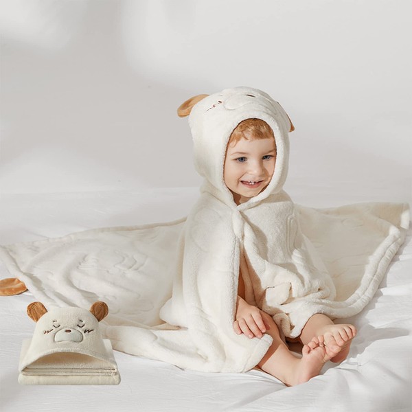 bc babycare Baby Bath Towel, Thickened Warm Coral Fleece Baby Bath Towel, Super Absorbent Baby Hooded Bath Towel, 105 * 105cm